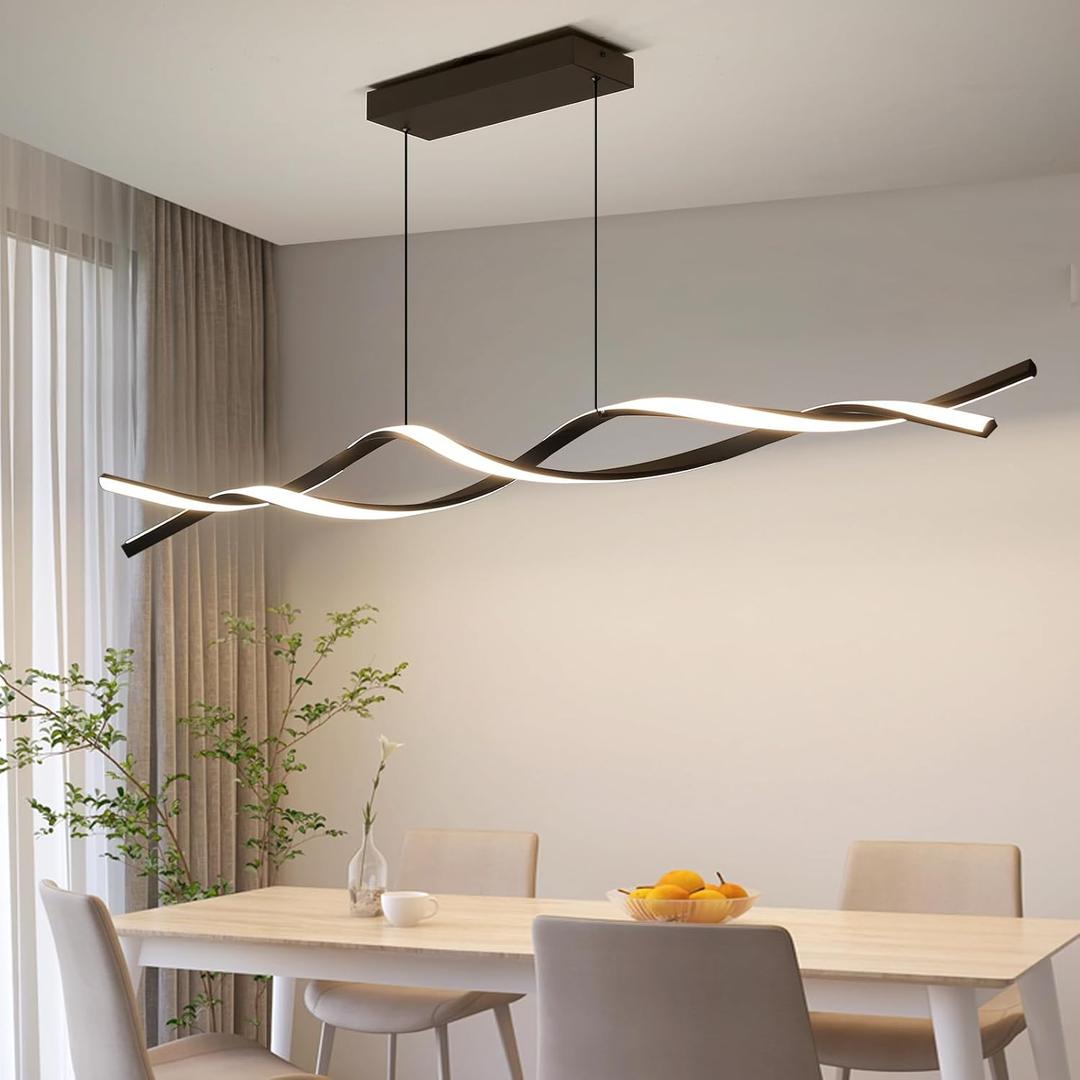 Modern Ceiling Chandelier Light, Acrylic Anti Flicker Pendant Lamp with Remote Control Dimmable 3 Color Mode & Brightness (Warm Cool Neutral Light) for Kitchen Bar Walnut 57in