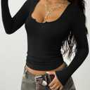 BTFBM Casual Long Sleeve T Shirts for Women Fall 2025 Ribbed Knit Slim Fit Solid Basic Tee Going Out Tops Blouse (Black, S)