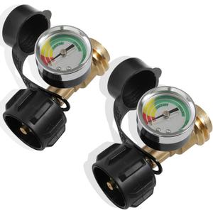 Propane Tank Gauge 2 Pack with Leak Detector Universal LP Gas Level Indicator for 5-40LB Tanks for BBQ Grill RV Camper Heater QCC1 Type 1 Connection