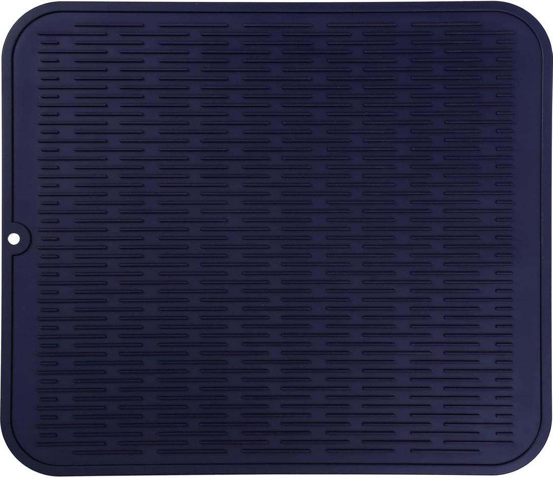 MicoYang Silicone Dish Drying Mat for Multiple Usage,Easy clean,Eco-friendly,Heat-resistant Silicone Mat for Kitchen Counter or Sink,Refrigerator or Drawer Liner Navy Blue 2XL 24 inches x 18 inches