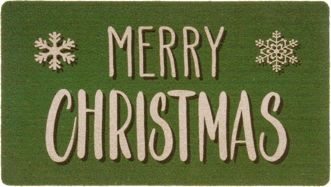 Merry-Christmas-Welcome-Doormat Winter-Outdoor-Entrance Faux-Coir Entryway-Rug Non-Slip Dirt-Trapping Indoor-Outside Porch 17x29 Inch (Green)