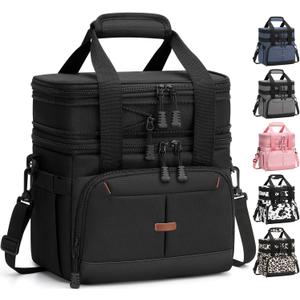 Lunch Box For Men Women Double Deck Insulated Lunch Bag For Men Woman Leakproof Expandable Cooler Bag with Adjustable Shoulder Strap for Work Picnic School(Black,Medium)