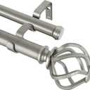 KAMANINA 1 Inch Double Curtain Rods 36 to 72 Inches (3-6 Feet) Window Telescoping Drapery Rod, Antique Sliver Heavy Duty Curtain Rods for Windows, Twisted Cage Finials