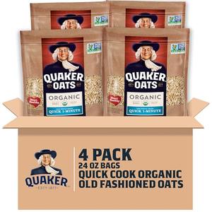 Quaker Organic Quick Cook Oatmeal, Breakfast Cereal, Non-GMO Project Verified, 24 Oz (Pack of 4) Best before 03/03/27