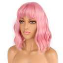 LANICE Short Bob Pink Wigs with Bangs for Women Loose Wavy Hair Shoulder Length Wigs Synthetic Colorful Wigs for Cosplay Daily PartyUse(Pink,12inch)