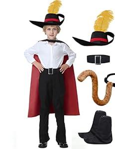 Kids Cat Costume Cosplay Outfits Cape with Hat Tail Belt Boot Covers for Boys Girls Halloween