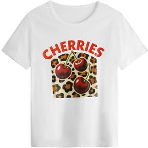 SOLY HUX Women's Vintage T-Shirt Short Sleeve Leopard Graphic Tees Crew Neck Streetwear Shirts (White, M)