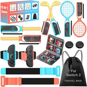 NinABXY For 2025 Nintendo Switch 2 Sports Accessories 15 in 1 Bundle, Designed for Switch Sports Games,Mario Golf Super Rush,Mario Tennis Ace,Just Dance,Ring Fit Adventure