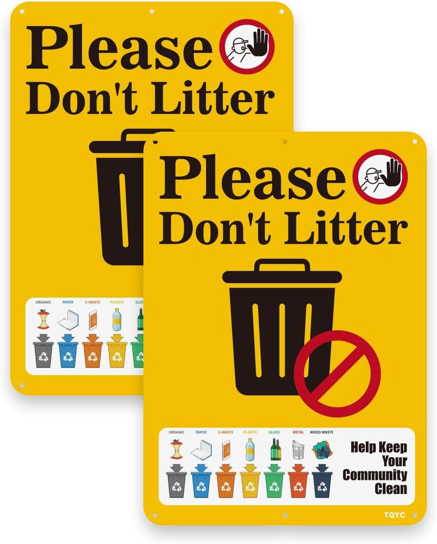 25x 18 cm "Please Don't Litter - Help Keep Your Community Clean" Metal signage, outdoor no litter signs - No dumping signs Private property