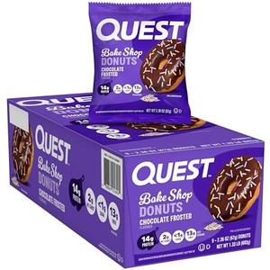 Quest Nutrition Bake Shop, Chocolate Frosted Donuts, 14g Protein, Less than 1g Sugar, Protein Snack, Low Sugar, 9 Count Best By 11/06/26