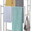 47.6 Inch Tall Free Standing Towel Racks 3 Tier Pool Towel Rack Outdoor Oversized Floor Bath Towel Drying Valet Holder Blanket Quilt Rack Stand for Bathroom Bedroom Beach Hot Tub Gym Pool Area Outside (Silver)