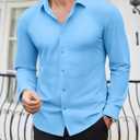 Lion Nardo Slim Fit Dress Shirts for Men Stretch Muscle Fit Long Sleeve Dress Shirts Wrinkle Free Formal Button Down Shirts (Blue)