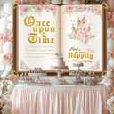 Once Upon a Time Birthday Decoration Princess Party Backdrop 7X5ft Pink Floral & Gold Castle Fairytale Birthday Banner for Girls' 1st Birthday, Baby Shower Photo Booth Background Cake Table Decor (6X5ft)