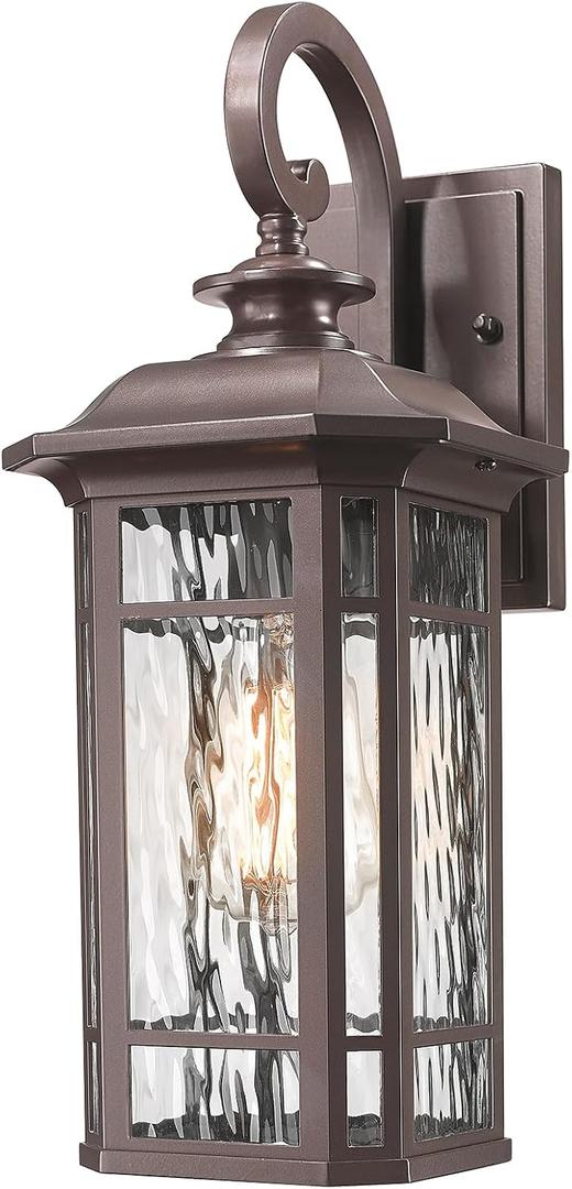 Outdoor Porch Lights Wall Mount, Outdoor Wall Light Fixtures Exterior Lights for House, Lantern Cage Coach Carriage Light with Water Ripple Glass for Front Door Garage Patio, Standard