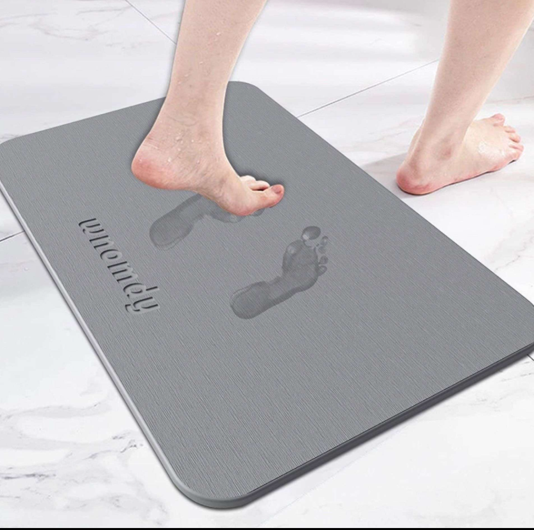 Bath Stone Mats Diatomaceous Earth Bath Mat Fast Water Drying Super Absorbent Diatomite Mat with Non-Slip for Bathroom Shower Floor,Kitchen Absorbent Pad,15.35x23.62inch,Grey,Hard 1-Pack