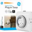 GE Mechanical Grounded Outlet Timer, Dual Plugs with 3 Prongs, 24 Hour Cycle, Indoor Use for Lights, Lamps, Fans, Appliances, Christmas Tree, 1 Pack, 15075