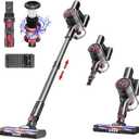 Vacuum Cleaner for Home, Cordless Vacuum Cleaner with High-Speed Brushless Motor, 2600mAh Detachable Lithium Batteries, Up to 40 Mins Runtime 5 Stages High-Efficiency Filtration(Gray Red)