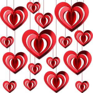 3 x 32 Pcs Valentines Day Hanging Hearts Decorations 3D Heart Hanging Decoration, red Heart Ornament for Valentine Day Wedding Anniversary Engagement Romantic Decorations Special Night Party Supplies