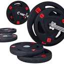 Fitvids Cast Iron Standard Weight Plates Including 5FT Standard Barbell with Star Locks, 95-Pound Set (85 Pounds Plates + 10 Pounds Barbell), Multiple Packages