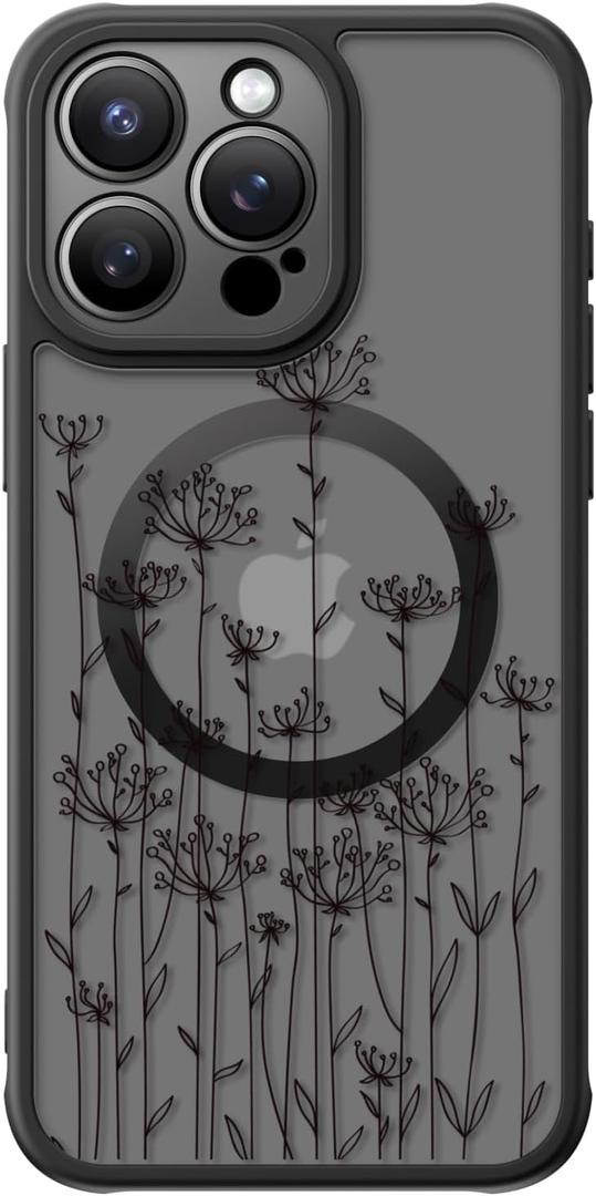 FUNMIKO for iPhone 14 Pro Case Military-Grade Protection & Wireless Charging - Trendy Floral Design for Women Girls, Non-Slip Matte Phone Cover with Shockproof Corners - Elegantly Sketched Flower