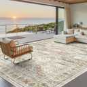 Washable Area Rug 8x10, Large Soft Rugs for Living Room Vintage 8x10 Area Rugs for Bedroom Dining Room Non-Slip Stain Resistant Under Table Brown Pink Rug