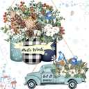 Thyle 2 Pcs Hello Winter Door Sign Let It Snow Truck Ornament Wood Christmas Snowman Sign Decor Rustic Farmhouse Hanging Plaque for Farmhouse Porch Front Door Decor