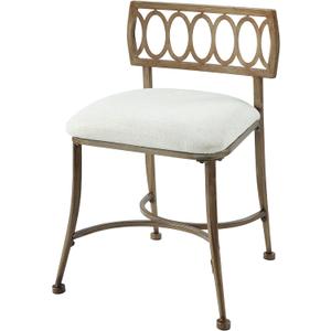 Golden Bronze Low Back Vanity Stool Soft Linen Upholstery, Iron Frame, Padded Cushion Bathroom & Bedroom Accent Chair, 17.75" H x 15.88" W x 17.13" D