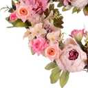 Lvydec Artificial Peony Flower Wreath - 15" Pink Flower Door Wreath Spring with Green Leaves for Front Door, Wedding, Wall, Home Decor