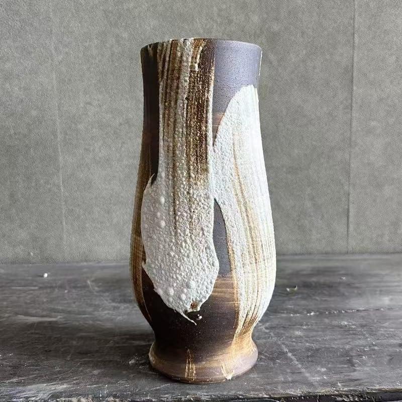 Rustic Ceramic Vase, Large Farmhouse Style Decorative Vase for Home Decor,Tall Vintage Terracotta Pottery Clay Vases for Living Room Entryway Table Centerpiece (6.4" L x 6.4" W x 12.8" H)