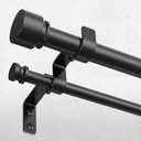 Double Curtain Rod, Black Dual Curatin Rod for Windows 36 to 72 Inches, 1" Adjustable Heavy Duty Window Treatment Rods with Modern End Cap Finial, Decorative Spliced Metal Drapery Rods