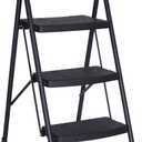 Step Ladder 3 Step Folding, Small Step Stools for Adults,3 Step Stool Foldable with handrails,Lightweight Kitchen Ladder with Pedal Ergonomic Design,Stepladder for Closet and Home (Black2)