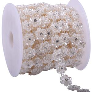 KAOYOO 10 Yards Rhinestone Beaded Chain Trim with Ivory Flower for Wedding Decoration,DIY,Craft, Sewing on Clothing