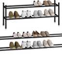 STORAGE MANIAC Long Expandable Shoe Rack, 12 Pairs Metal Wide Stackable Shoe Rack, Adjustable Shoes Shelf, Freestanding Shoes Organizer for Closet, Entryway, Hallway, Garage, Front Door, 2 Tiers (Black)