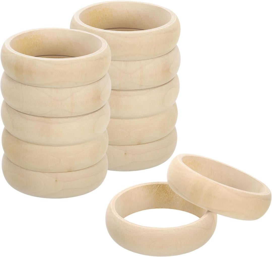 uxcell 12Pcs Wood Bangle Bracelets, 81mm/3.2inch Unfinished Smooth Wooden Rings Natural Wood Color Circle for Crafts Art Project