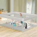 Large Baby Playpen 65x50 Inch, PlayPen for Babies and Toddlers, Sturdy Safety Play Yard for Indoor & Outdoor with Zipper Gates, Anti-Fall (Gery)