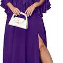 Womens Plus Size Dress Wedding Guest Cocktail Ruffle Half Sleeve Wrap V Neck Slit A Line Maxi Dresses with Belt (Size L, Purple)