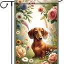 Spring Summer Dachshund Garden Flag Floral Flower Daisy Dog Seasonal Garden Flag 12x18 Inch Double Sided Decoration Yard Small Flag For Outside Holiday Seasonal Outdoor Banner