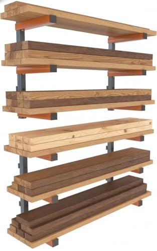 BORA Lumber Storage Rack for Garage Organization - 2 Pack of 3 Level Wall Mount Wood Racks - PBR-0315