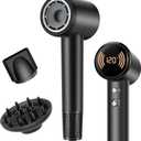 Hair Dryer,Travel Hair Dryer with Diffuser,110000 RPM High Speed Ionic Blow Dryer,Temperature Display,Low Noise&Lightweight Blow Dryer,Fast-Drying,No Heat Damage,Suitable for All Hairstyles(Black)