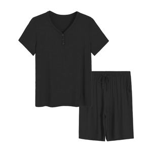 Women's Bamboo Viscose Bermuda Shorts Pajama Set Black and Blue XL 