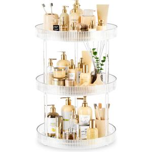 3-Tier Lazy Susan Bathroom Countertop Organizer, 360 Clear Rotating Storage Tray, Cosmetics and Perfume Organizer, Spinning Storage Tray Vanity Organizer Shelf for Bathroom Cabinet, Kitchen(Medium) (9")