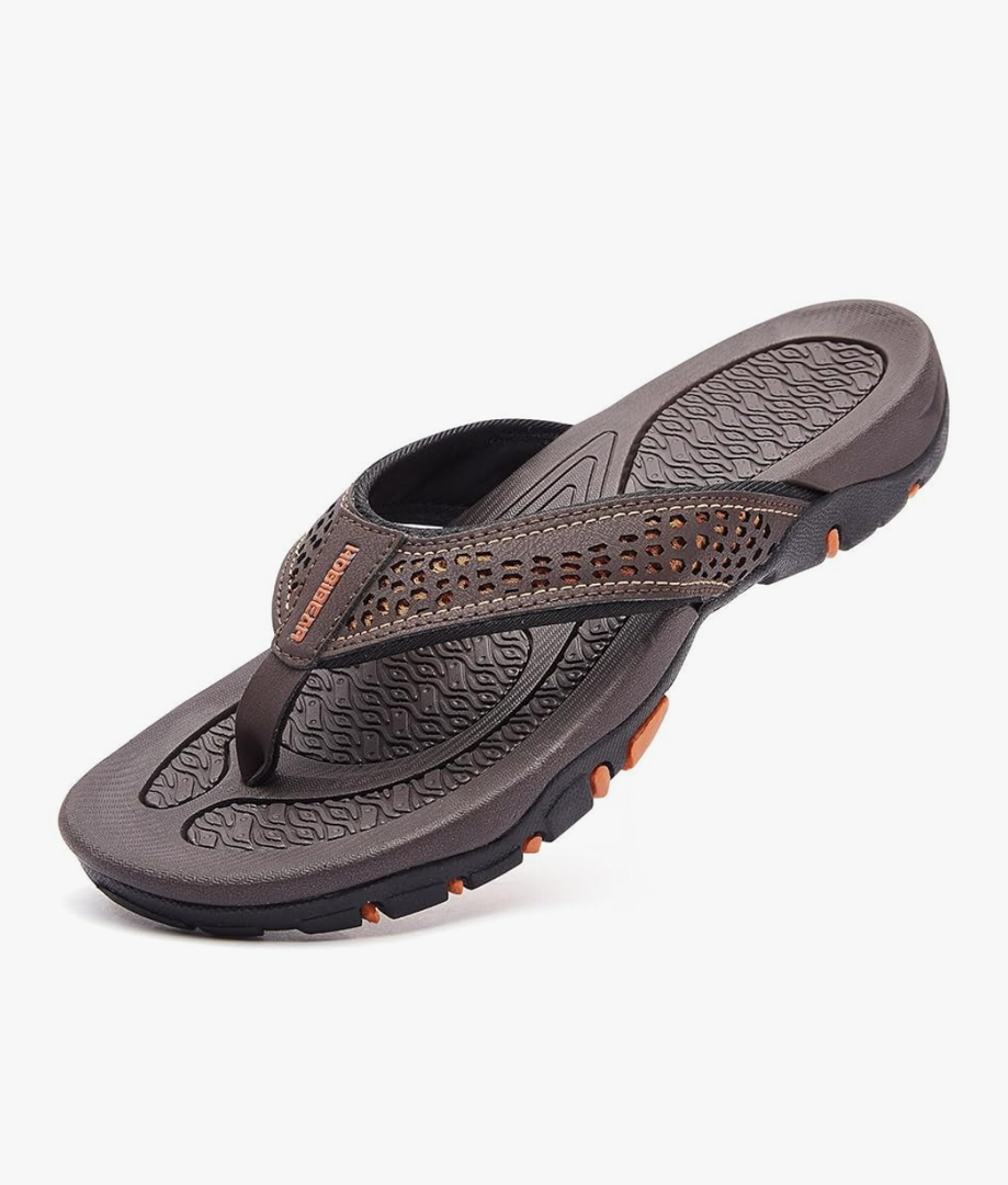 Men's Thong Sandals - Comfortable Beach Flip Flops for Men, Indoor & Outdoor Water-Friendly Sandals, Ergonomic Design for Pool, Shower, and Casual Wear, Size 46, Brown 