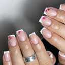 24Pcs French Tip Fake Nails Valentines Day Press on Nails Short Square Acrylic Nails Nude Pink Glossy Full Cover False Nails with Heart Design Artificial Coffin Nails Tips Stick on Nails for Women