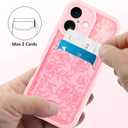MZELQ Compatible with iPhone 16 Case Silicone Card Holder, Cute Pattern Rose Flower Floral Cover for Girls Women -Pink