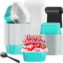 50PCS 5OZ Mini Aluminum Pans With Lids - Cupcake Liners, Cake Tins, Baking Cups for Christmas, Blue