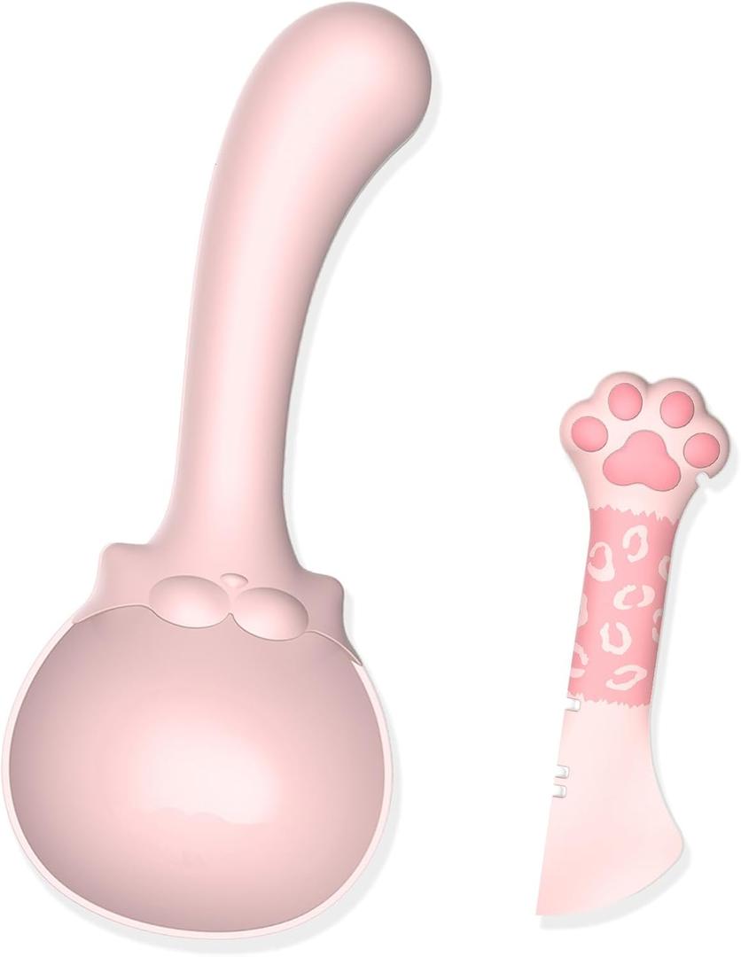 Multifunctional Pet Food Scoop and Spatula Set Pet Dry Food Scooper + Cat Wet Can Spoon Mesuring Cup with Sealing Clip for Containers for Dogs Cats Birds and Rabbits Feeding Diswhasher Safe- Pink