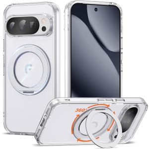 Compatible with Google Pixel 10/Pixel 10 Pro Case with 360 Magnetic Ring Stand [Compatible with Mag-Safe] Shockproof Phone Case 6.3" for Women Men, Clear