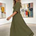 Womens Summer Dresses Casual Maxi Dresses Mesh 3/4 Sleeve Crewneck Smocked Elastic Waist Boho Beach Dress (Green, XXL)