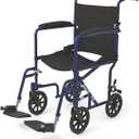 Medline Basic Aluminum Transport Chair with 19" Wide Seat, Full-Length Armrests, Detachable Footrests, 8" Wheels, 300 lbs Weight Capacity