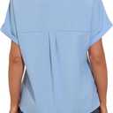 GUANYY Womens Short Sleeve Button Down Shirt Casual Collared Dress Shirt Lightweight Work Top Blouse (Blue, XL)
